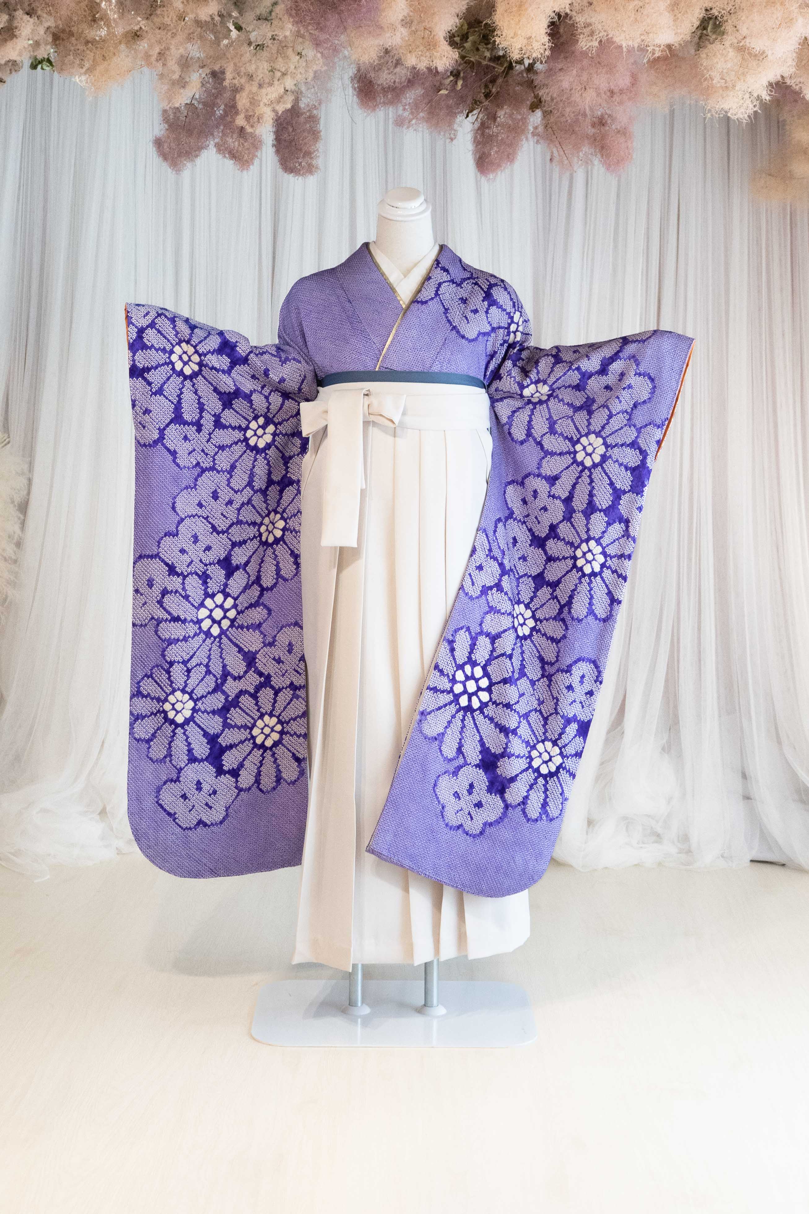 22341【専用3点おまとめ】振袖　紫　総絞り　雲　竹　菊　セット可【即発送】 22341【専用3点おまとめ】振袖 紫 総絞り 雲 竹 菊 セット可【即