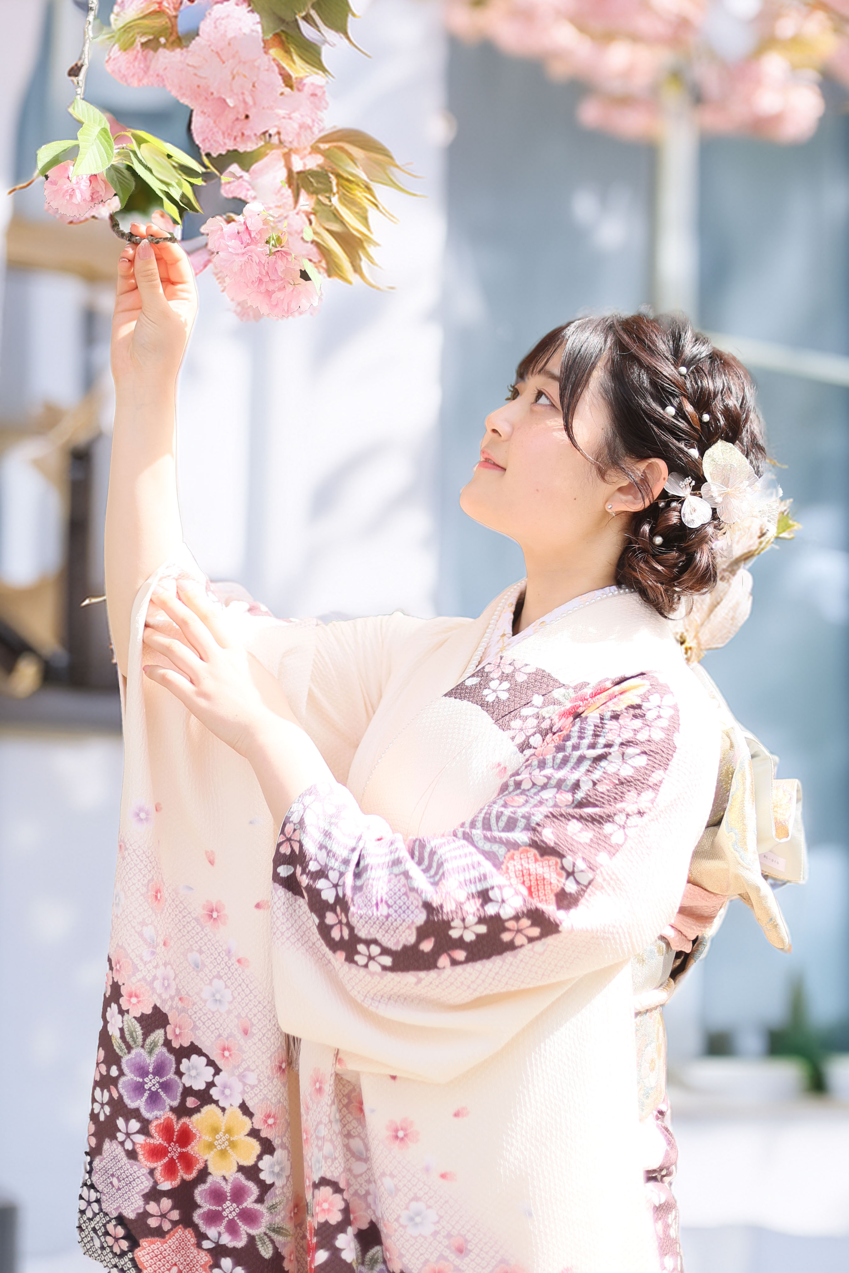 流水に桜鹿の子｜京都の成人式振袖・卒業式袴レンタル シュハリスキョウト