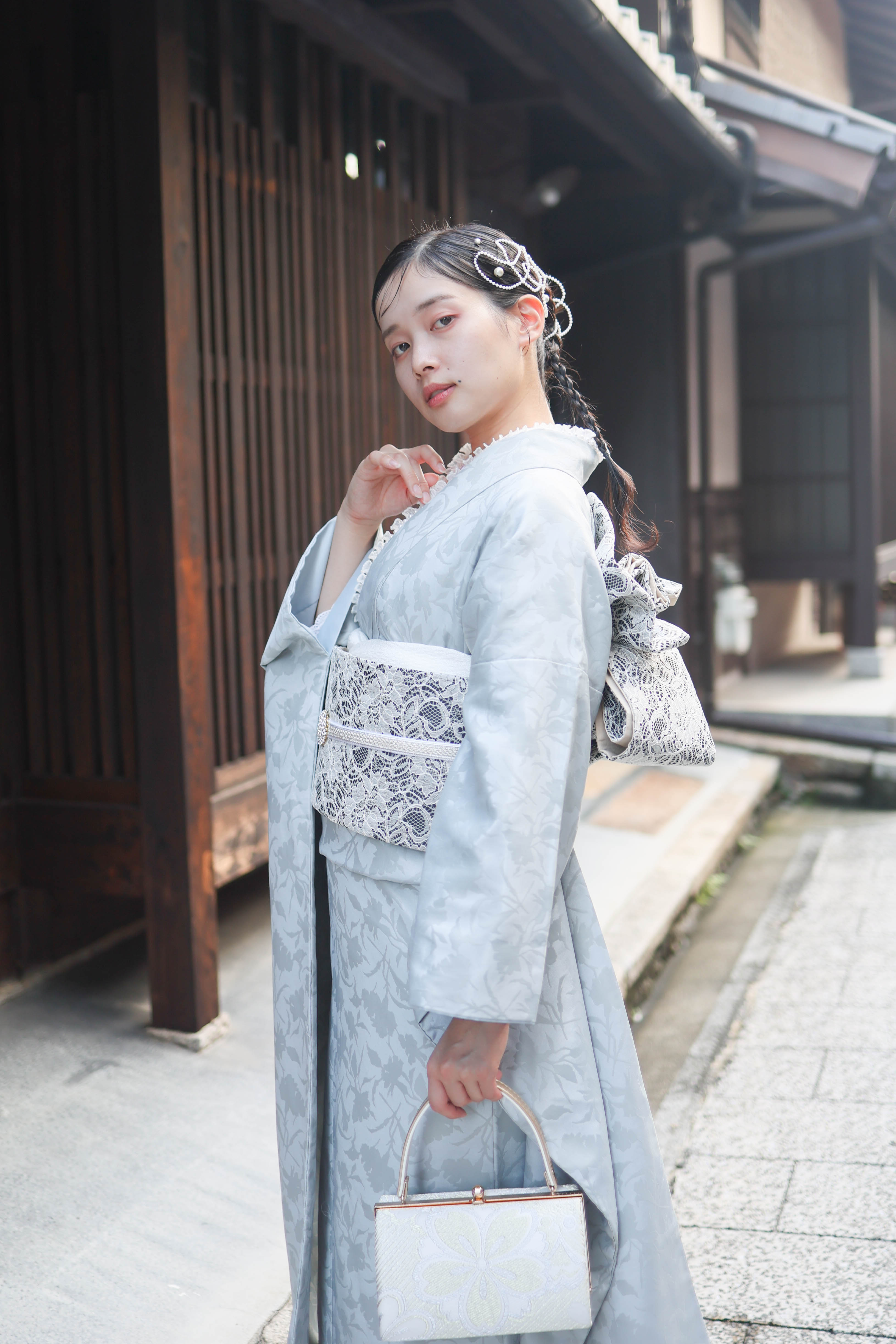 総絞り 振袖 古風 渋色 正絹 ブルー系 水色×茶色 美品 成人式 卒業式 青・緑 系｜京都の成人式振袖・卒業式袴レンタル シュハリスキョウト